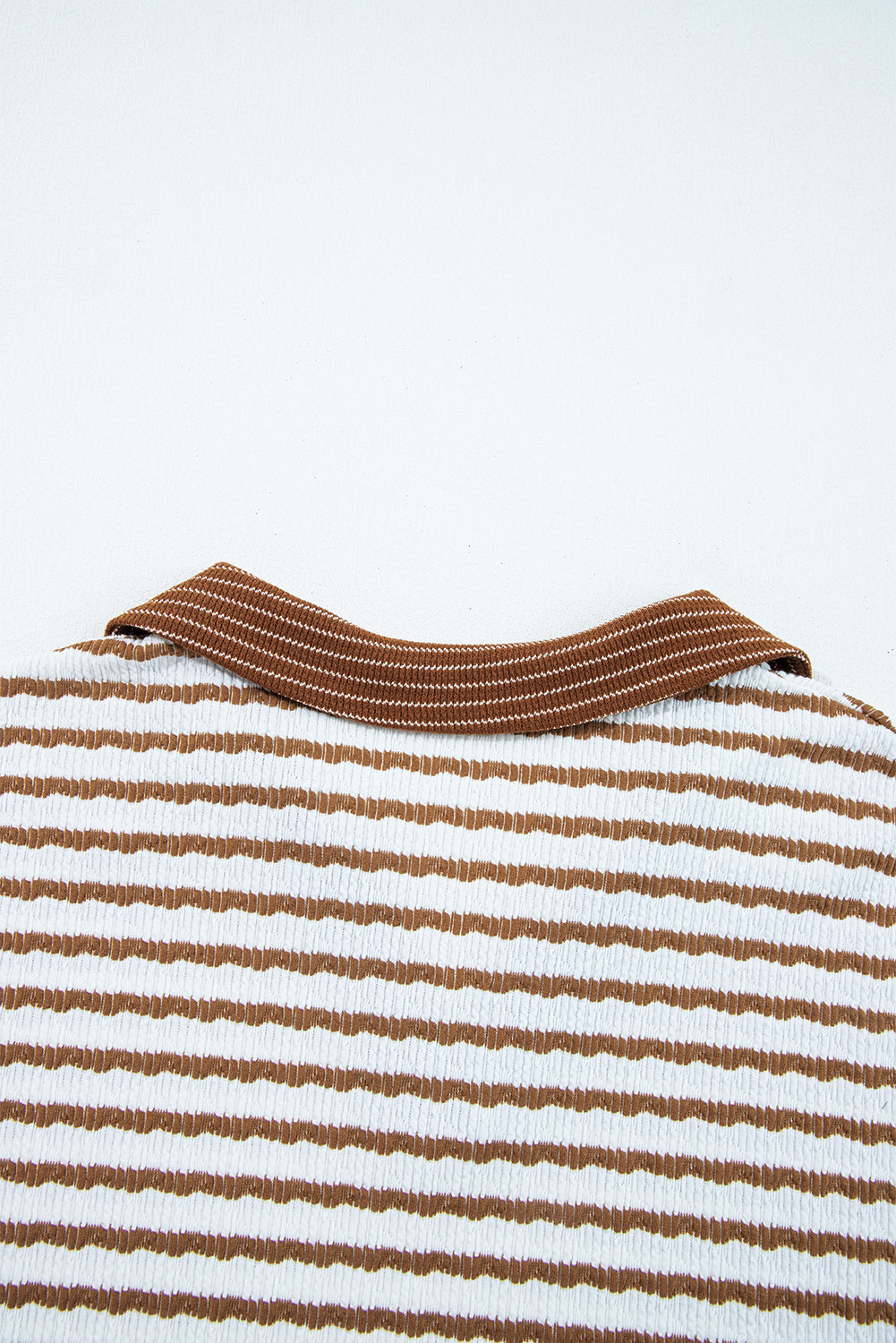 Khaki Stripe Plus Size Collared V Neck Set With Wide Leg Dear-Lover Dropshipping